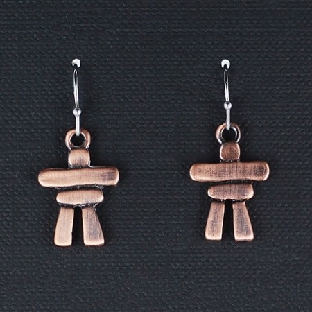 Copper Layered Pewter Inukshuk Earrings - Click Image to Close